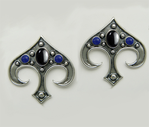 Sterling Silver Gothic Inspired Drop Dangle Earrings With Hematite And Lapis Lazuli